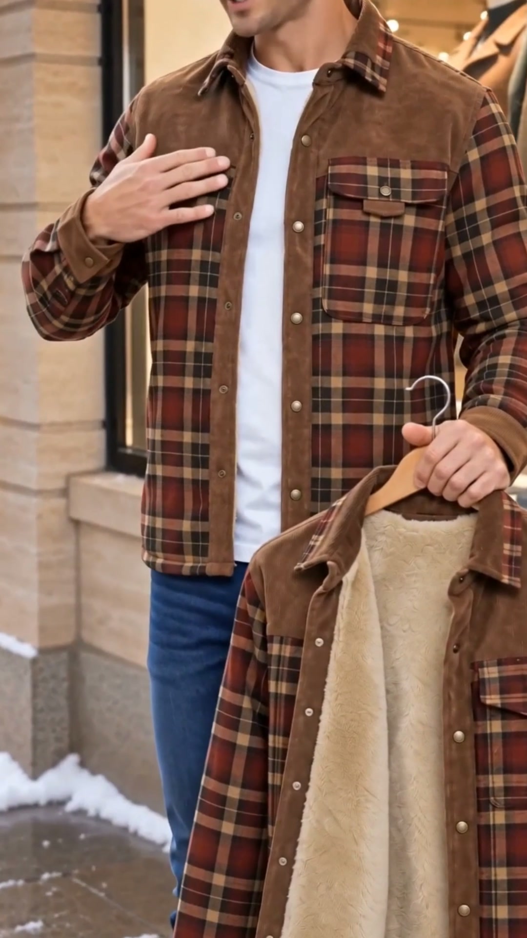 KZZ Men's Plaid Shirt Jacket