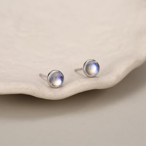 Sterling Silver Moonstone Stud Earrings, Gold or Silver, 4mm Simulated Moonstone Crystal Earrings, Minimalist