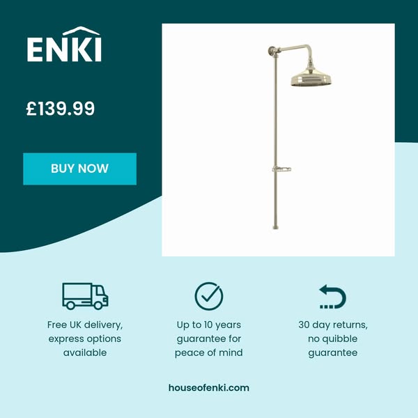 Downton traditional shower riser rail kit with soap dish watercan head 200mm - gold