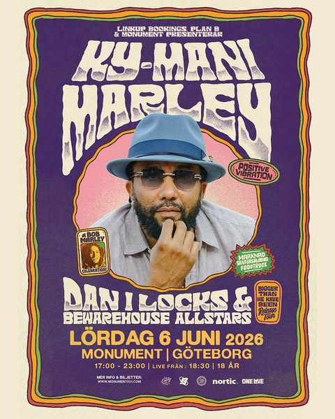 Göteborg | A Bob Marley Celebration | Live: Ky-Mani Marley | 6 juni 2026 | Monument