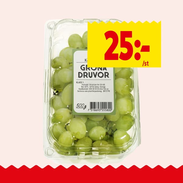 O criativo por trás: Druvor Thompson Seedless Gröna kärnfria 500g Klass 1 ICA