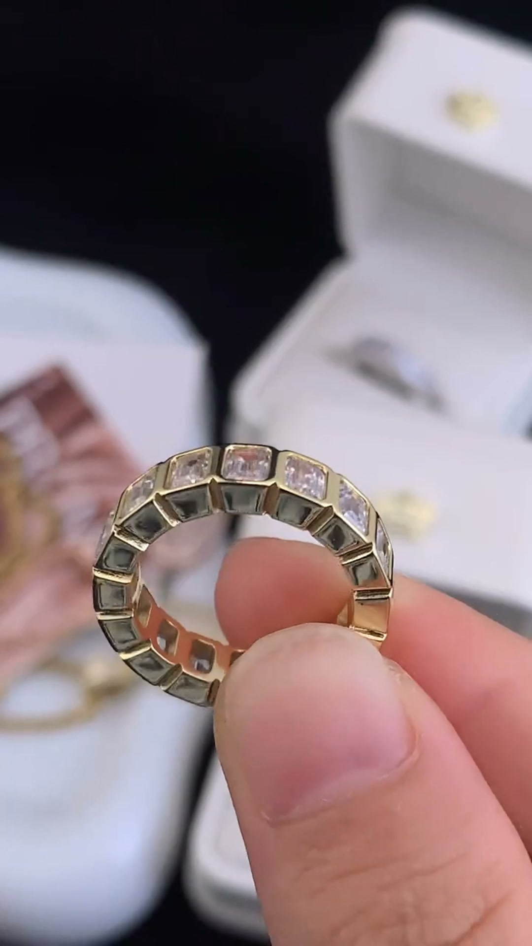 50% OFF | 18K Gold Emerald Cut Eternity Band | Geometric Elegance, Endless Sparkle