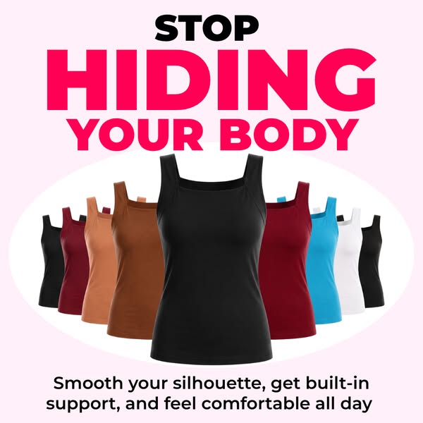 U-neck shapewear tank top with built-in pads