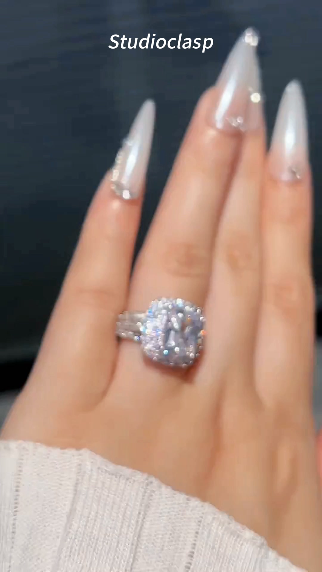 Three-Row Halo Engagement Ring Cushion Cut Gemstone Promise Ring for Women