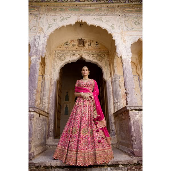 Rani Pink Floral Embroidered Lehenga Set