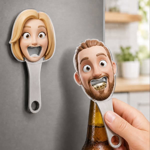 Personalized Funny 3D-Style Artwork Face Photo Bottle Opener with Magnet Fridge Decor Wine Accessory Birthday Gift for Drinking Enthusiast