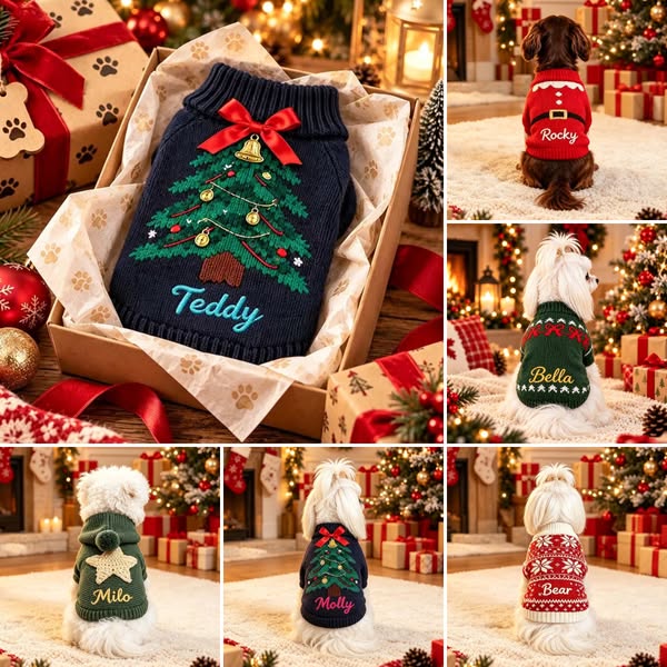 Personalized Embroidered Pets Christmas Knit Sweater