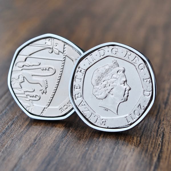 2011 Twenty Pence Coin Cufflinks, 14th Anniversary Gift - Silver