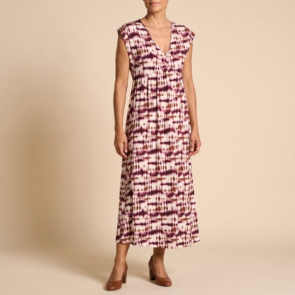 Vestido Midi Tie & Dye Bordeaux Decote em V | Salerita