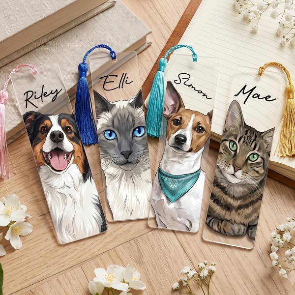Personalized Portrait From Photo Pet Bookmark, Custom Pet Photo Bookmark with Tassel, Pet Lovers Gift, Book Lovers Gift, Dog Owner Gift