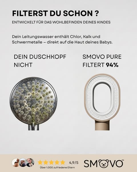 Der erste Duschkopf mit Filter — für dein Baby.