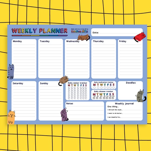 A4 Weekly Planner Desk Pad - Cats Theme