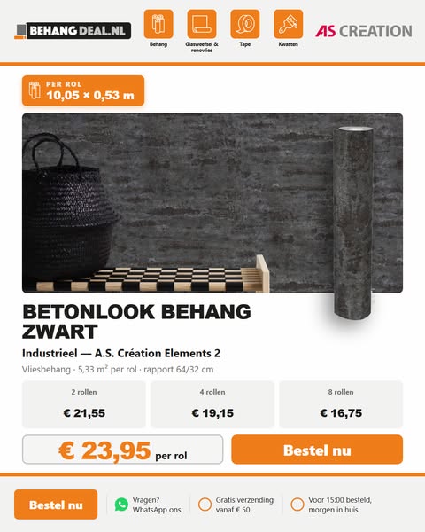 Betonlook behang – € 4,50 per m²