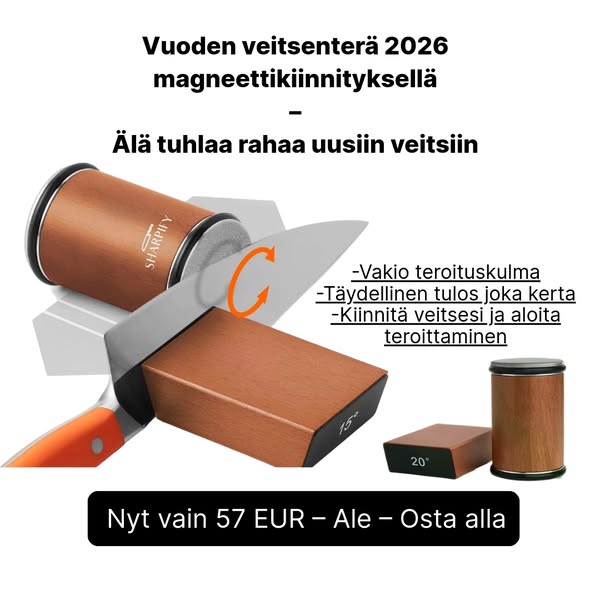 Vuoden suosituin veitsenteroitin 2026
Minimalistinen design, maksimaalinen terävyys. Rullaava veitsenteroitin magneetilla tekee veitsistäsi