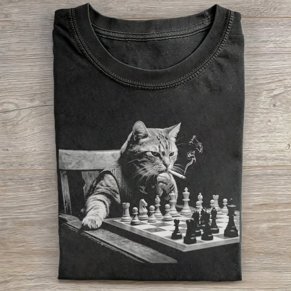 Smoking Cat Playing Chess T-Shirt