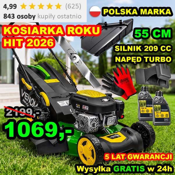 KOSIARKA ROKU HIT 2026 VENOM 209cc szerokość 55 cm napęd TURBO kosz 70 L polska marka i wysyłka 24h