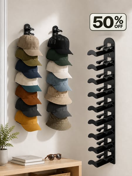 Hat Rack for Wall – 2 Pack Baseball Cap Organizer Holds Up to 20 Hats