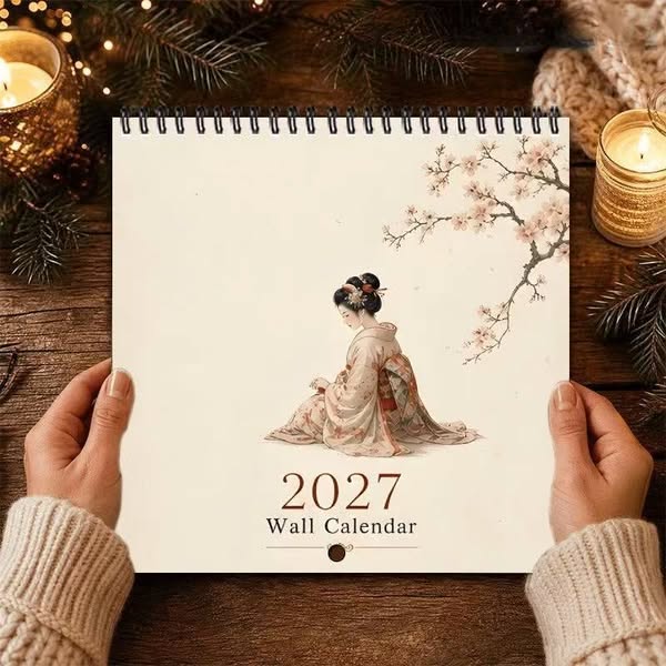2027 Japanese Geisha Sakura Wall Calendar