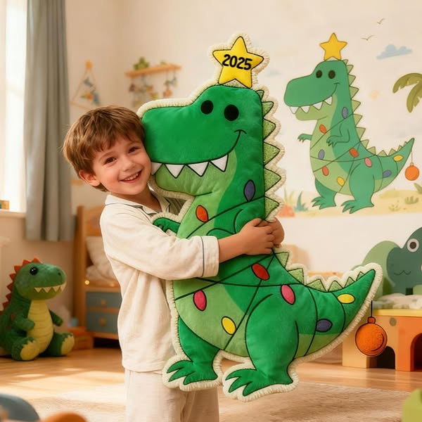 Personalized Christmas Dinosaur Light Custom Name Soft Decorative Gift Fun Holiday Style Cozy Kids Room Green Joyful Festive Magic Graphic 3