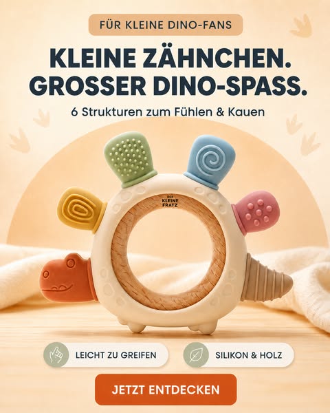 Dino-Beißring aus Silikon & Holz – BPA-frei & zahnungshilfreich