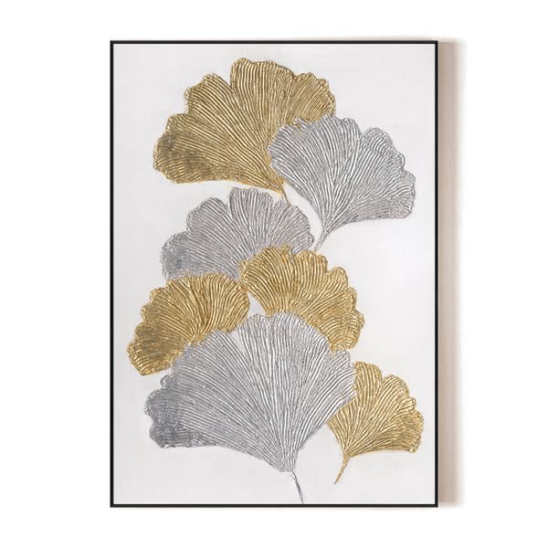 Silver & Gold Elegance - Ginkgo Relief Art Painting#L5077