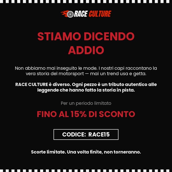 Scorte limitate. Codice RACE15