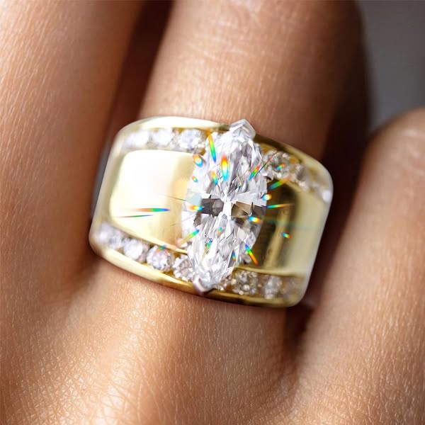 3.5ct Vintage Marquise Cut White Sapphire Engagement Ring in Gold