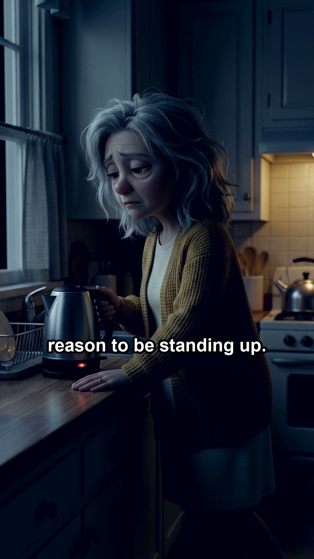 She made the tea standing up.