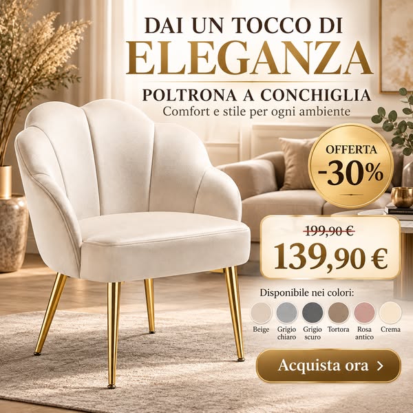 Poltrona a Conchiglia in Velluto: -30% Solo per Pochi Giorni