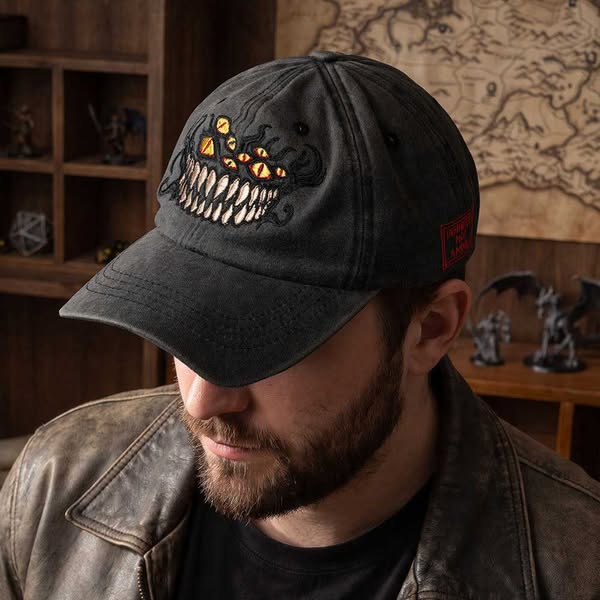 Custom DND Mimic 3D‑Embroidered Adjustable Baseball Cap, Personalized Side Text TTRPG Monster Hat, DND Geek Gift