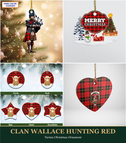 Clan Wallace Hunting Red Tartan Ornaments