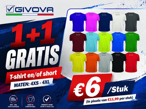 1 + 1 gratis T-shirt en short