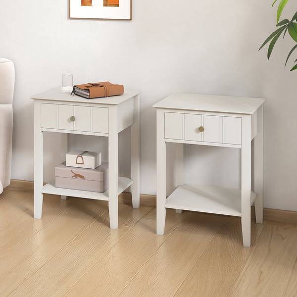 Pair Of Ivory One Drawer Bedside Tables with Shelf - Padstowe Ivory Range