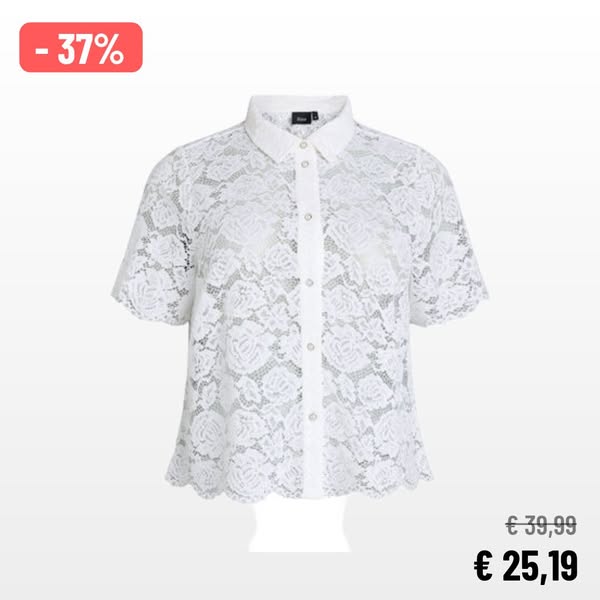 Kanten shirt blouse met parelknopen