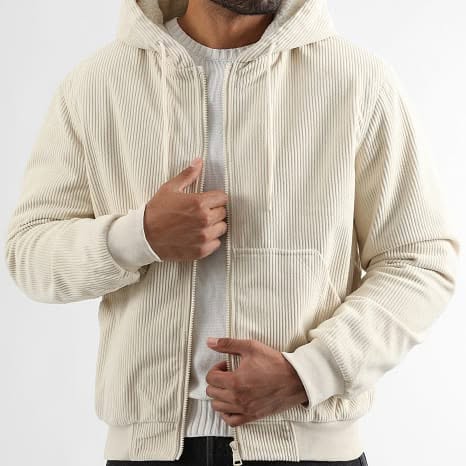 €79.99 | Veste Capuche Zippée Velours Côtelé Sherpa 1653 Beige Clair