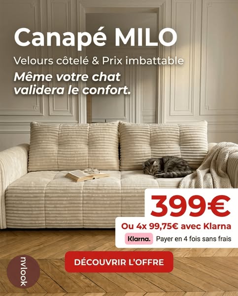 Canapé 3/4 places en velours côtelé épais – Confort haute densité 35 kg – Beige – MILO