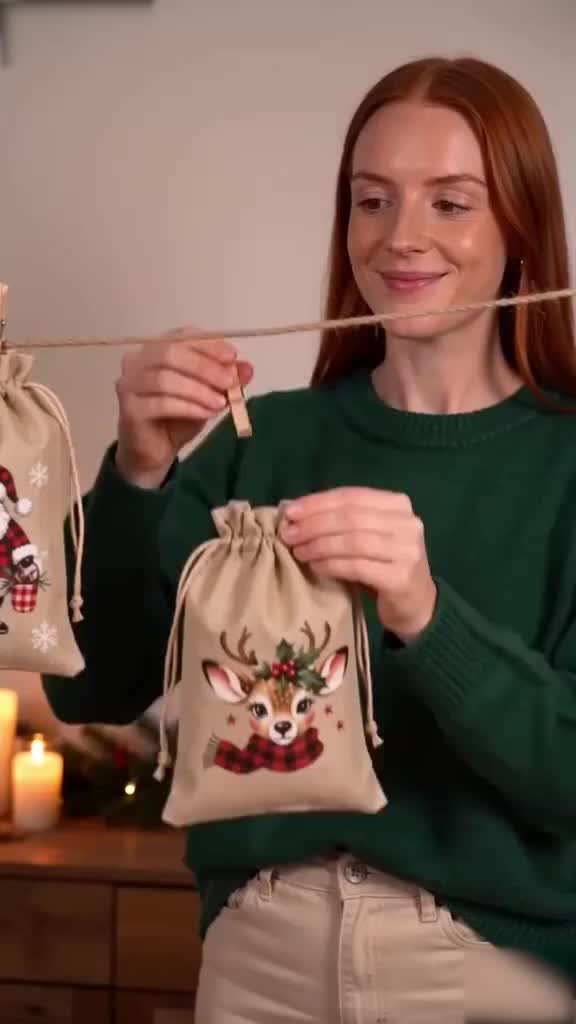 Sacs cadeaux en toile de jute de Noël