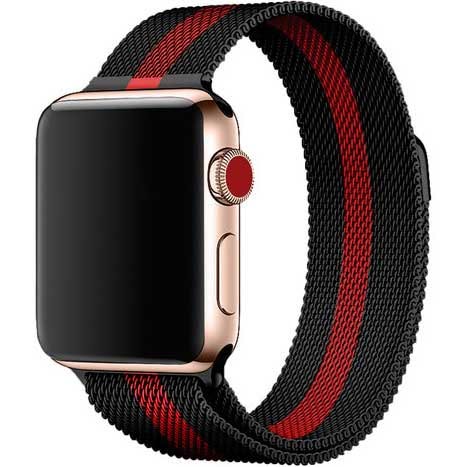 Apple Watch Milanese Bandje - Zwart Rood Gestreept - €17.99