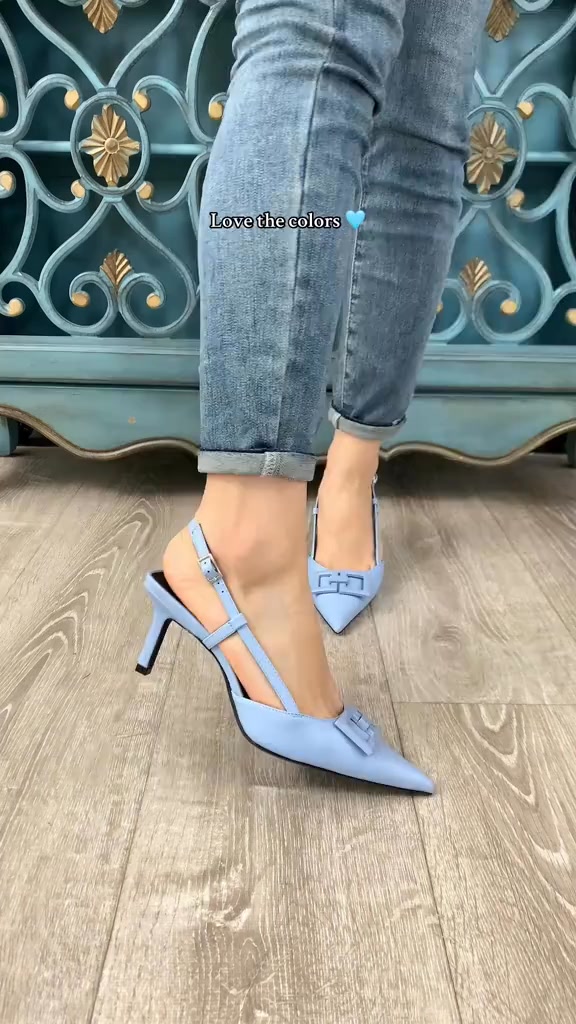 Elegant Light Blue Slingback Kitten Heels