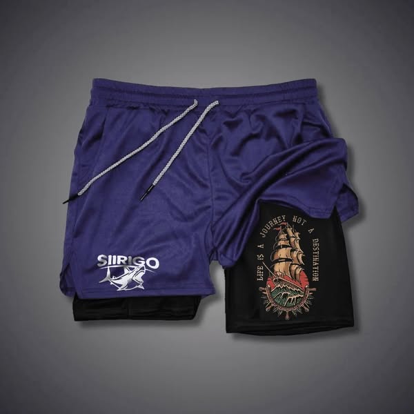 Life Is A Journey Not A Destination 2 In 1 GYM PERFORMANCE SHORTS Blue/Black-2XL