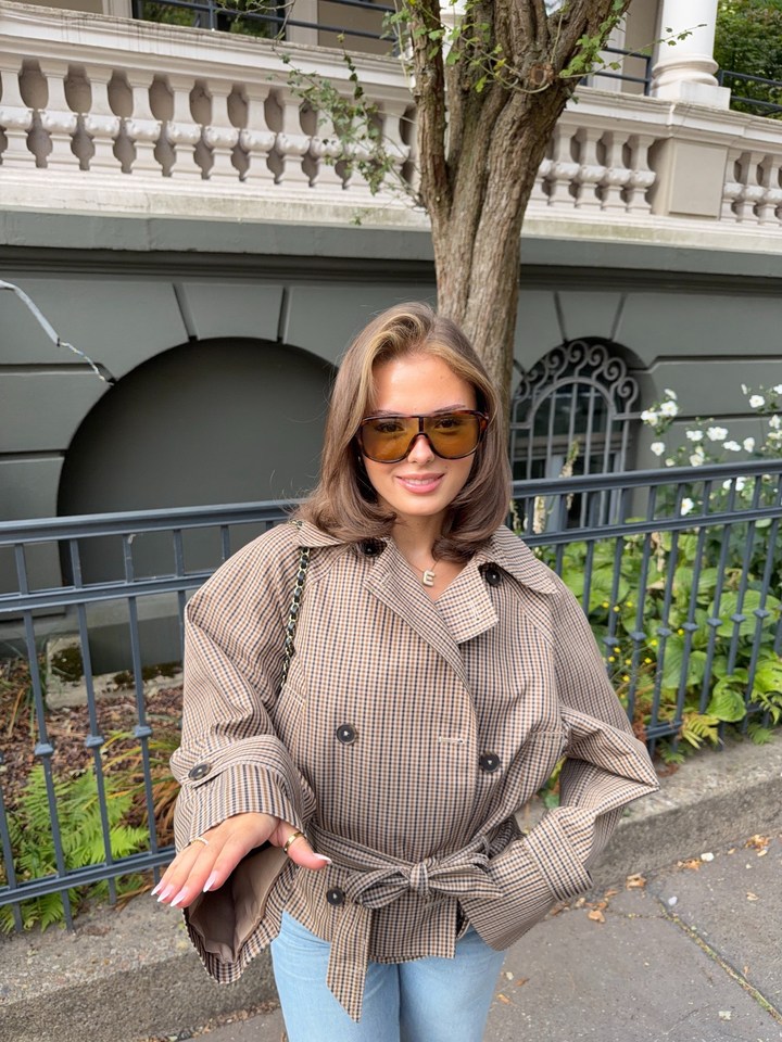 Camille Plaid Belted Trench Coat
