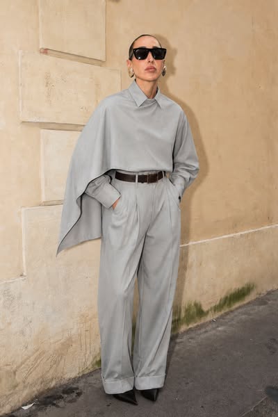 Cecilia Grey Asymmetrical Draped Shirt & Trousers Set