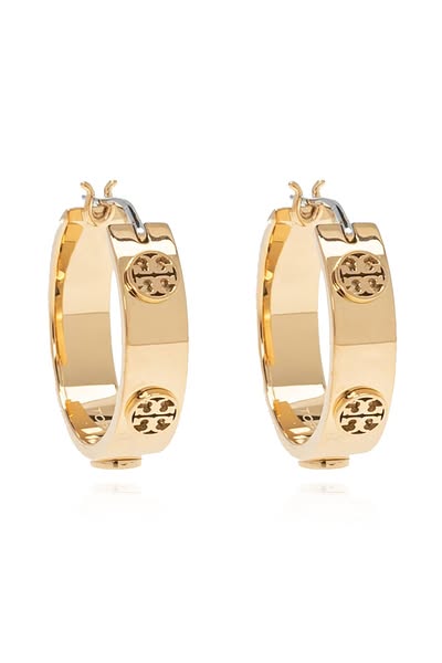 Tory Burch Kolczyki Z Wytłoczonym Logo, Kobiety, Złoty