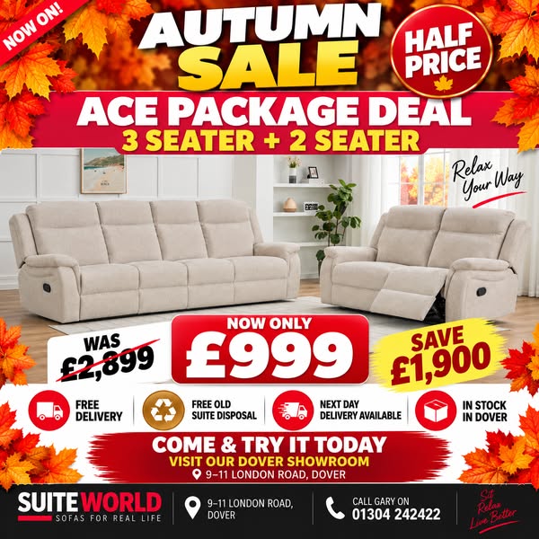 Ace Recliner Suite, Now £999