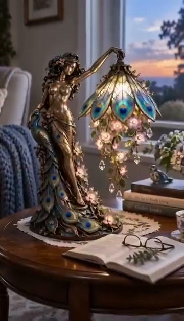 Peacock Goddess Stained Table Lamp