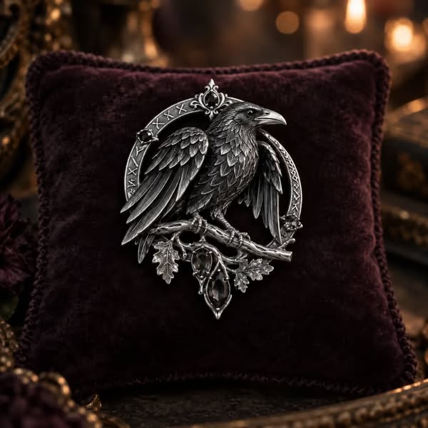 Gothic Celtic Raven Brooch