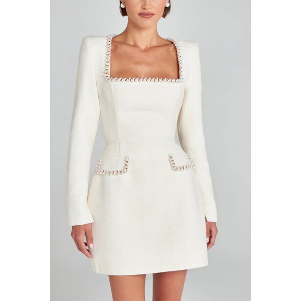 Exquisite And Playful Pearl Trim Pocket Mini Dress