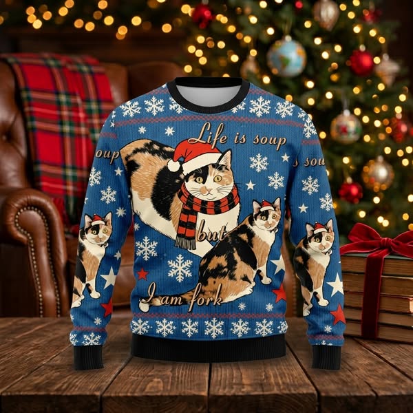 "Life is Soup I Am Fork" Cat Ugly Sweater
