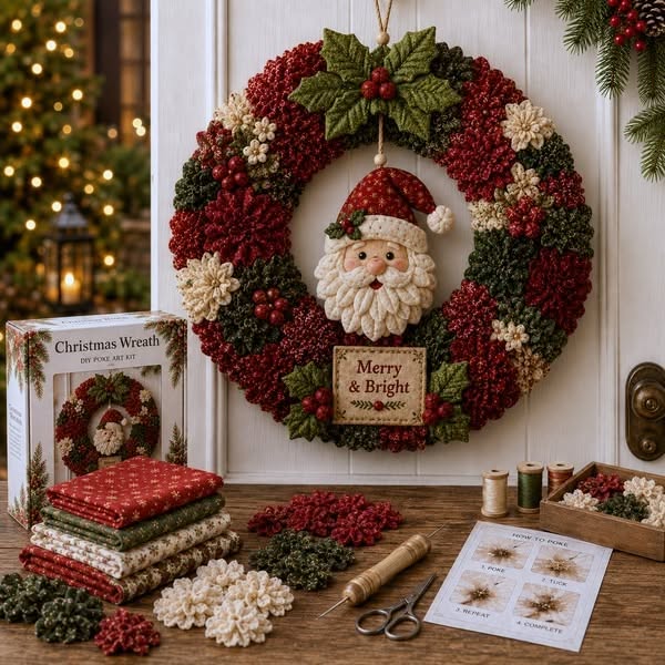 Buy 2 get 15% off & free shipping 3D Fabric Poke Wreath DIY Kit - Merry Christmas Tree