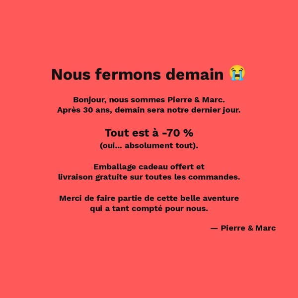 Fermeture après 30 ans.